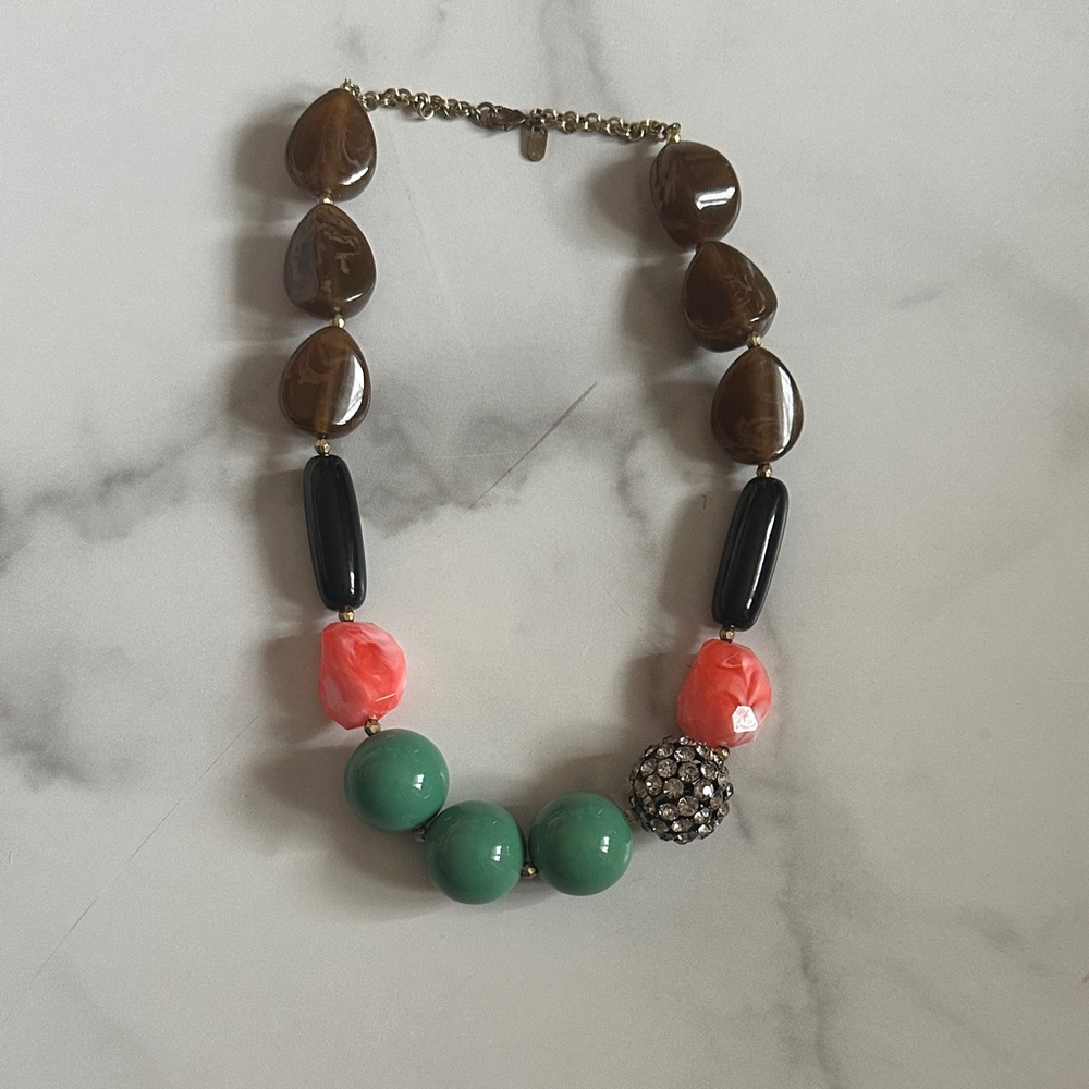 Anthropologie Brown, Pink, Green Beaded Necklace